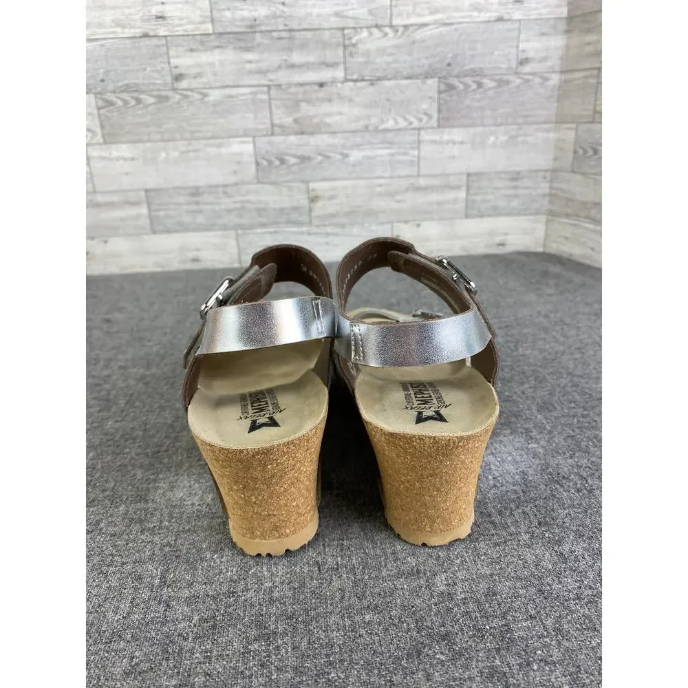 MEPHISTO WEDGE SANDALS Lissandra Silver Metallic Platform Comfort Women 38 US 8 - Picture 5 of 7